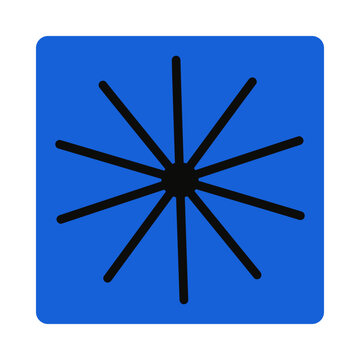 Stylized geometric shape, element on Bauhaus patch. Blue Brutalism icon with abstract sign of star. Square figure with print of asterix in Brutalist style. Flat isolated vector illustration on white