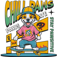 02 Chill Paws_ Stay Pawstive and Skate On! - Aesthetic Streetwear Transparent Graphic T-Shirt Design