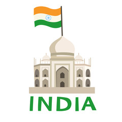 India Independence Day. Taj Mahal. Indias famous touristic monument. Landmark, architecture, hindu temple in the Indian city of Agra, Uttar Pradesh. Vector illustrations
