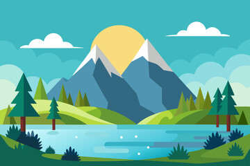 Fototapeta premium landscape with mountains and lake
