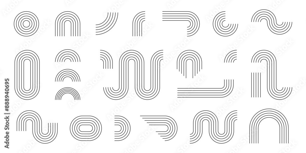 Poster collection of boho arch shapes with editable strokes