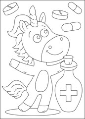 paediatrician medical unicorn coloring book page