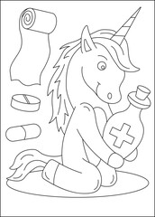 Anesthesiologist medical unicorn coloring book page