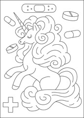 Dermatologist medical unicorn coloring book page