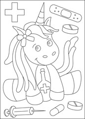 potion medical unicorn coloring book page