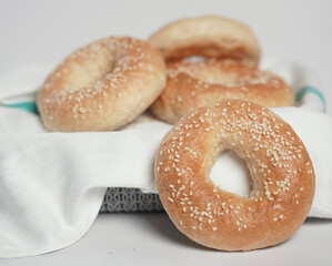 Bagel with white sesame in cloth