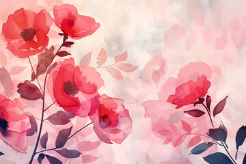 Watercolor background with flowers in abstract style with copy space. Floral Background for your design, business card, wedding invitation, stationery, greeting card, social media graphics