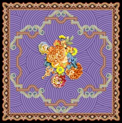 Pakistani Digital textile Traditional Ornamental Floral Paisley & Flower Bandanna. Raster Version Bed Sheet ...