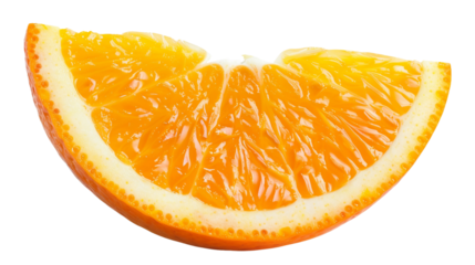 Fresh orange slice cut out on a transparent background, offering a bright and healthy snack option.