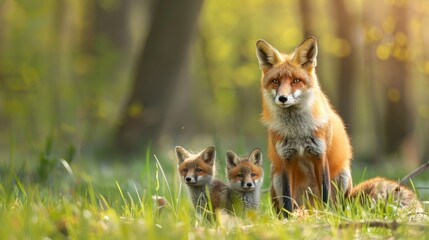 Obraz premium Fox Family in the Forest