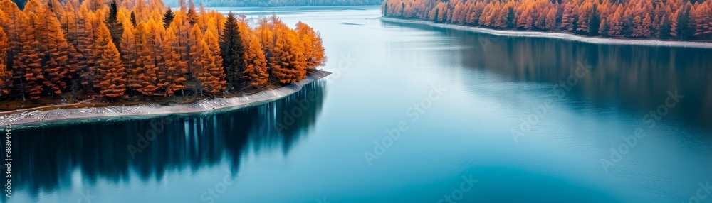 Sticker Autumn Reflections on a Tranquil Lake.