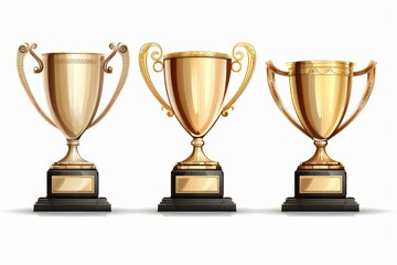 Fototapeta premium Trophy cups, golden goblet, silver reward, champion bowls. Contest winner award collection, prize cup