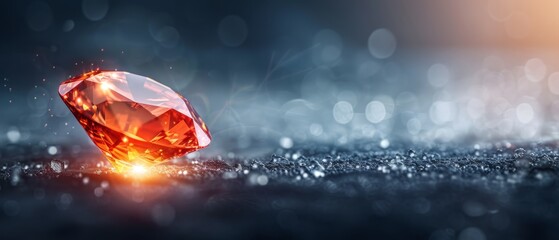 Fototapeta premium A red diamond, tightly focused against a black backdrop, is illuminated from above by a soft beaming light