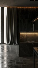 Elegant Minimalist Kitchen with Concrete Walls and Earth Tones
