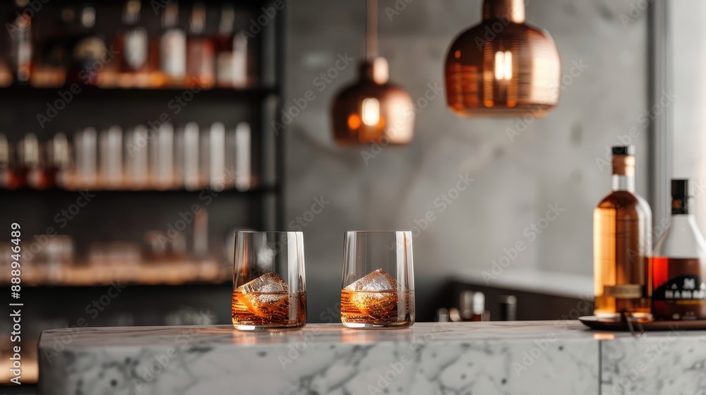 Poster a bar with a counter top and a sink. the counter top is made of granite and has a few bottles of liq