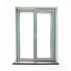 Modernes und minimalistisches Hausfenster zur Innendekoration, isoliert auf wei&szlig;em Hintergrund, offener B&uuml;ro-Glasfensterrahmen.