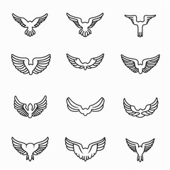 Wings flat icon, angel wings emblem, bird feathers minimal silhouette, pigeon sign, spirituality symbol