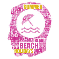 summer holidays concept on a tagcloud made by inhuman head silhouette 