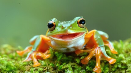 Close-Up Portrait of a Smiling Green Tree Frog