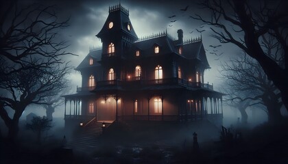 Haunted Mansion on Foggy Night
