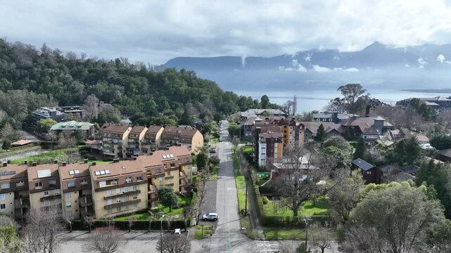 Coast City At Pucon Los Lagos Chile. Capturing The Hustle And Bustle Of A Vibrant City From Above. Town Sky Background Backgrounds Urban. Drone View Backgrounds Panoramic City. Pucon Los Lagos.