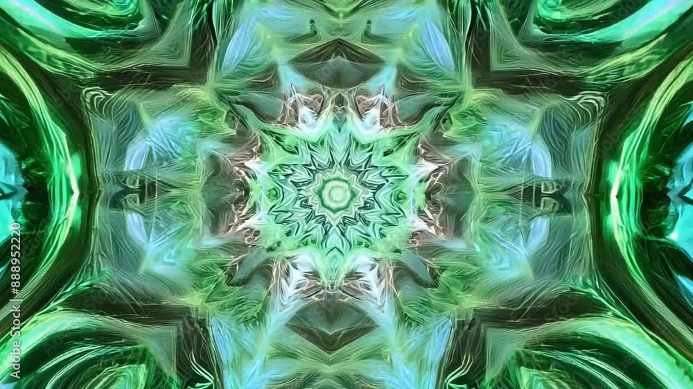 Poster this green and white geometric shapes create a kaleidoscope pattern.