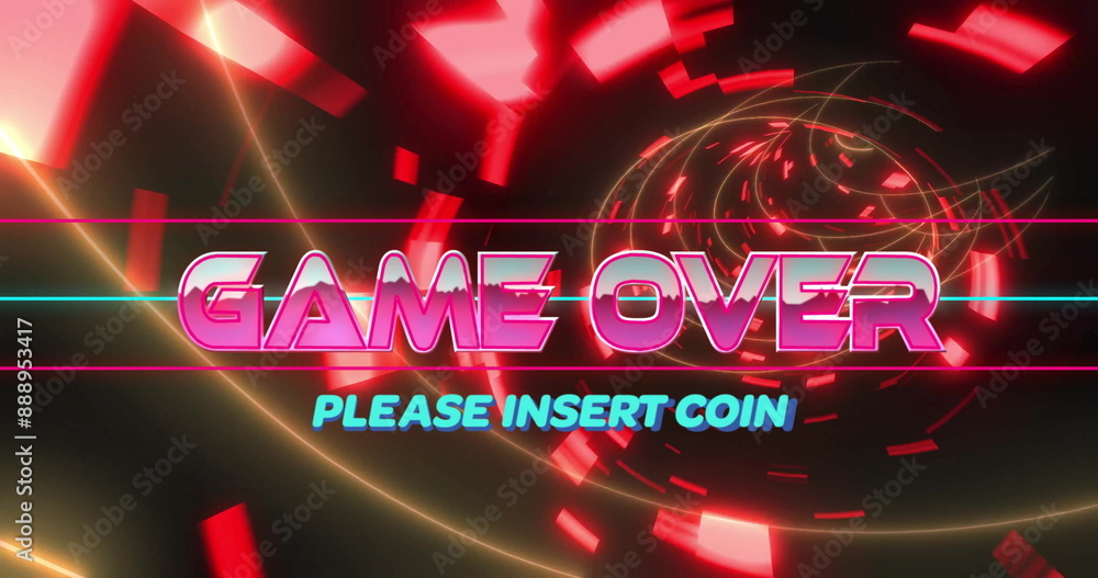 Aufkleber image of game over only text over neon tunnel on black background
