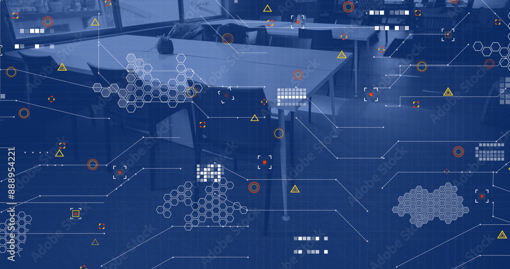 Poster image of financial data processing over empty office