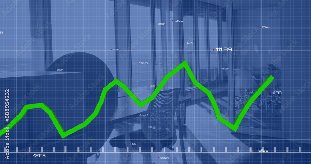 Aufkleber image of financial data processing over empty office