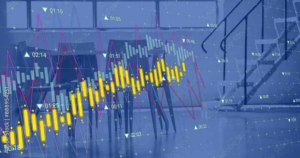Poster image of financial data processing over empty office