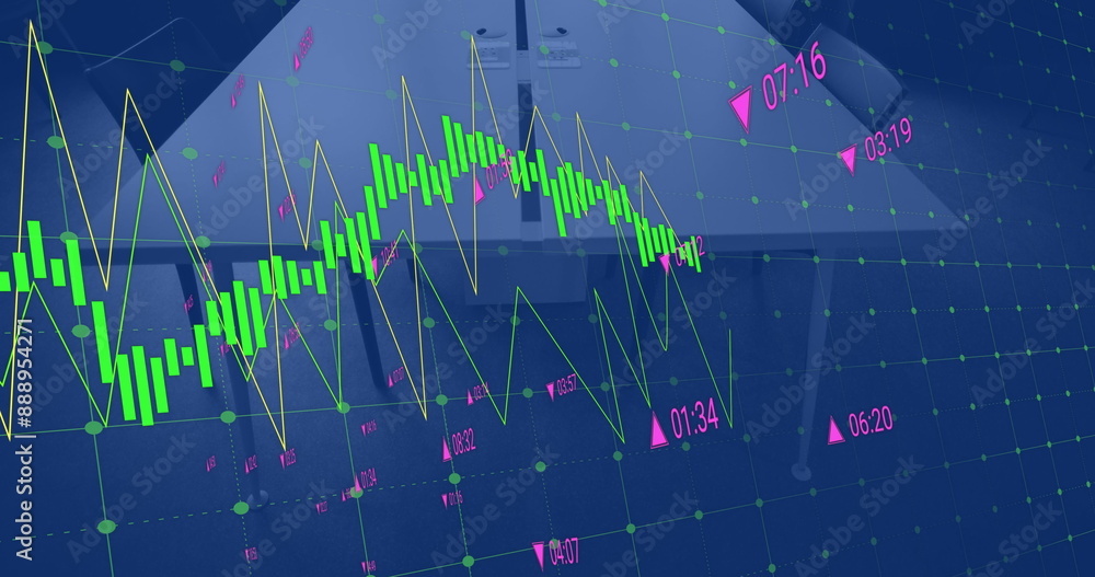 Poster image of financial data processing over empty office