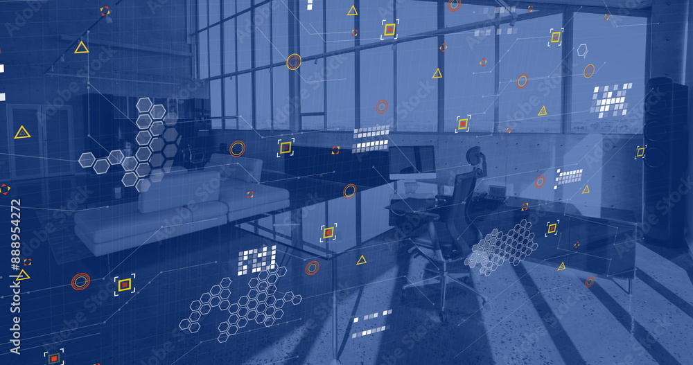 Aufkleber image of financial data processing over empty office