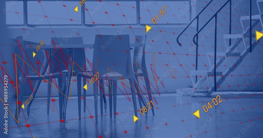 Poster image of financial data processing over empty office