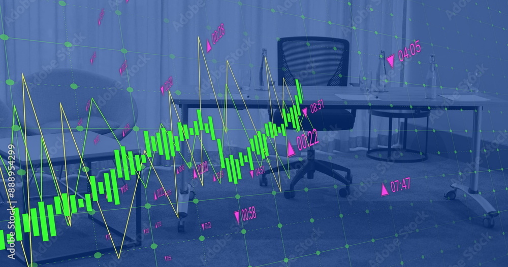 Aufkleber image of financial data processing over desk in empty office