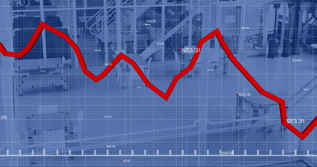 Image of financial data processing over empty office