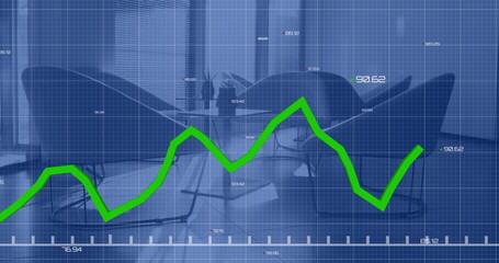 Image of financial data processing over empty office