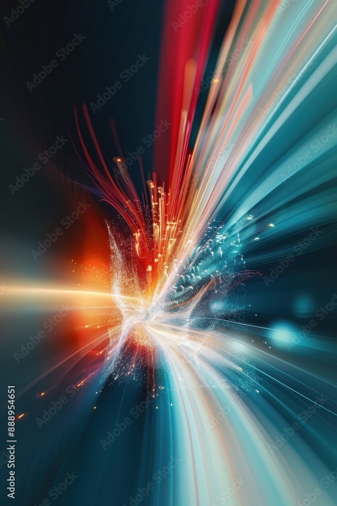 Poster a colorful, abstract image of a wave with a red and blue background. the image is full of dots and h