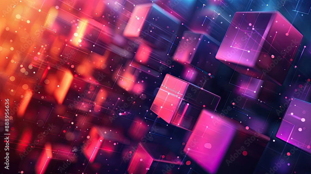 Aufkleber a glowing futuristic background with cubes and particles.