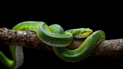 Green Tree Python Resting on a Branch