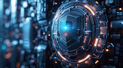 Abstract technology background with glowing blue orb