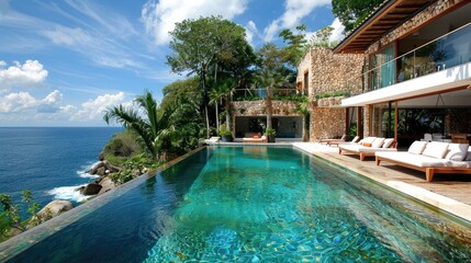 Obraz premium Amazing view of the infinity pool with the sea in the background