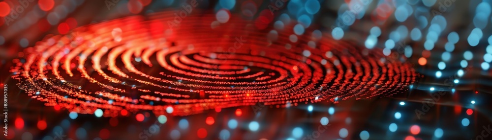 Poster a close up of a fingerprint with a red background. concept of mystery and intrigue, as fingerprints 