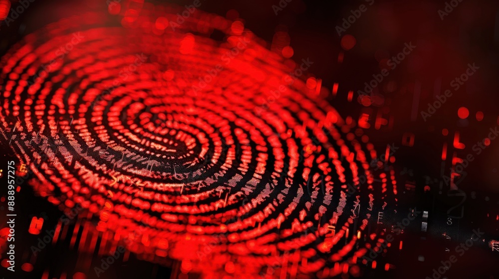 Poster a close up of a fingerprint with a red background. concept of mystery and intrigue, as fingerprints 