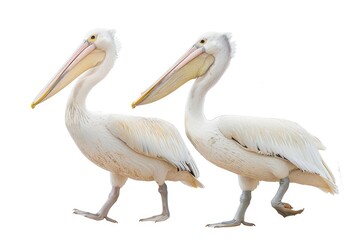 Two White Pelicans Walking Side by Side