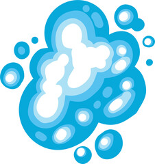 Cartoon foam soap suds with bubbles. Flat pile of shampoo with blue sparkles. Mousse texture clouds