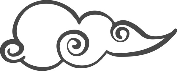 Chinese Asian cloud. Japanese style sky element. Outline smoke and wind . Traditional eastern decoration. Hand drawn illustration
