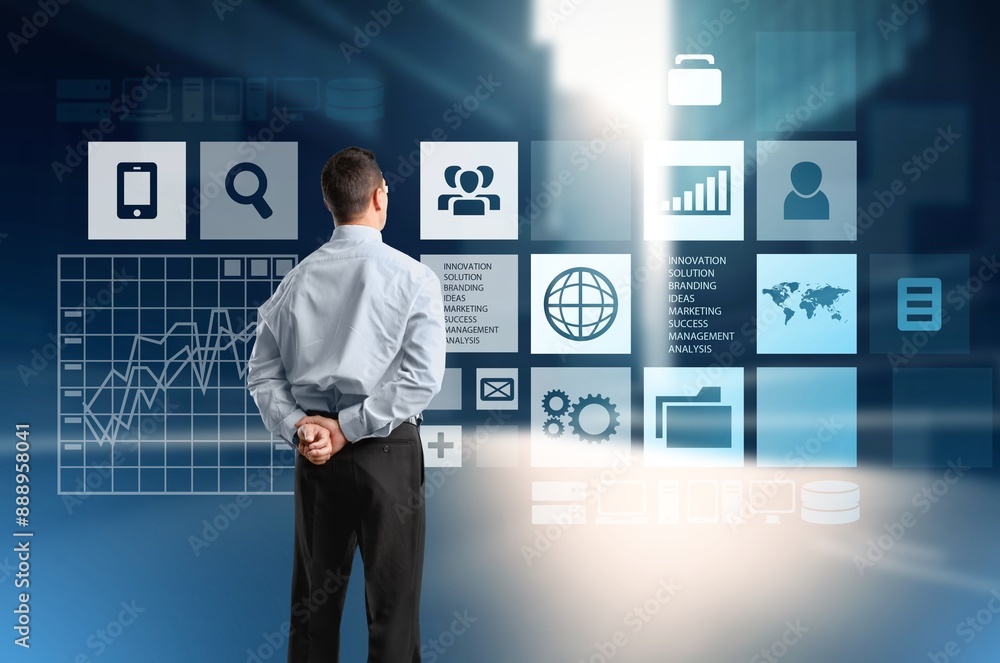 Aufkleber big data analytics technology with business person analyzing information