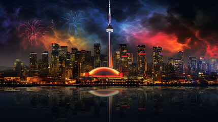 Toronto's Iconic CN Tower: A Beacon of Light in the Spectacular Night Landscape