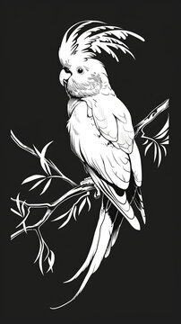 recommend clip art: A twotone line art of a cockatiel with a crest ar  82 2 vector, bird, illustration, animal, tattoo, eagle, black, silhouette, tribal, nature, parrot, wild, head, symbol, feather, art, logo, drawing, w