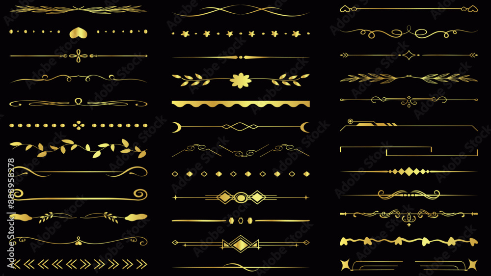 Canvas Prints elegant golden divider, border line design elements on a black background. perfect for invitation, c